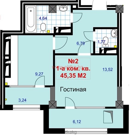 1-к квартиры в объекте Жилой Комплекс «Кара-Жыгач»