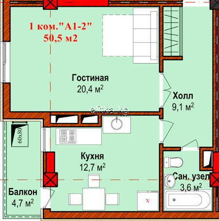 1-к квартиры в объекте Жилой комплекс «Оомат Плюс»