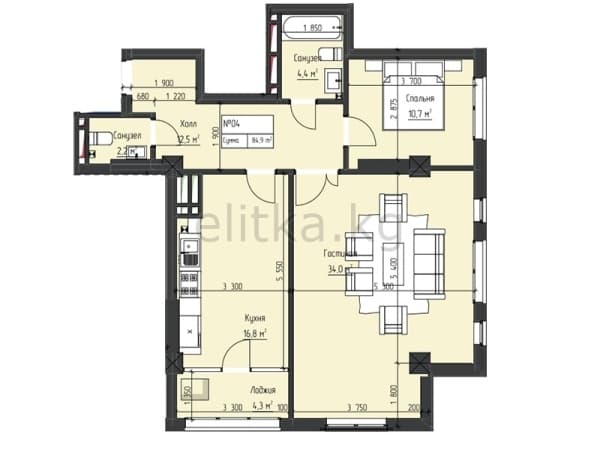 2 ком. кв. 85 м², 12 этаж из 15