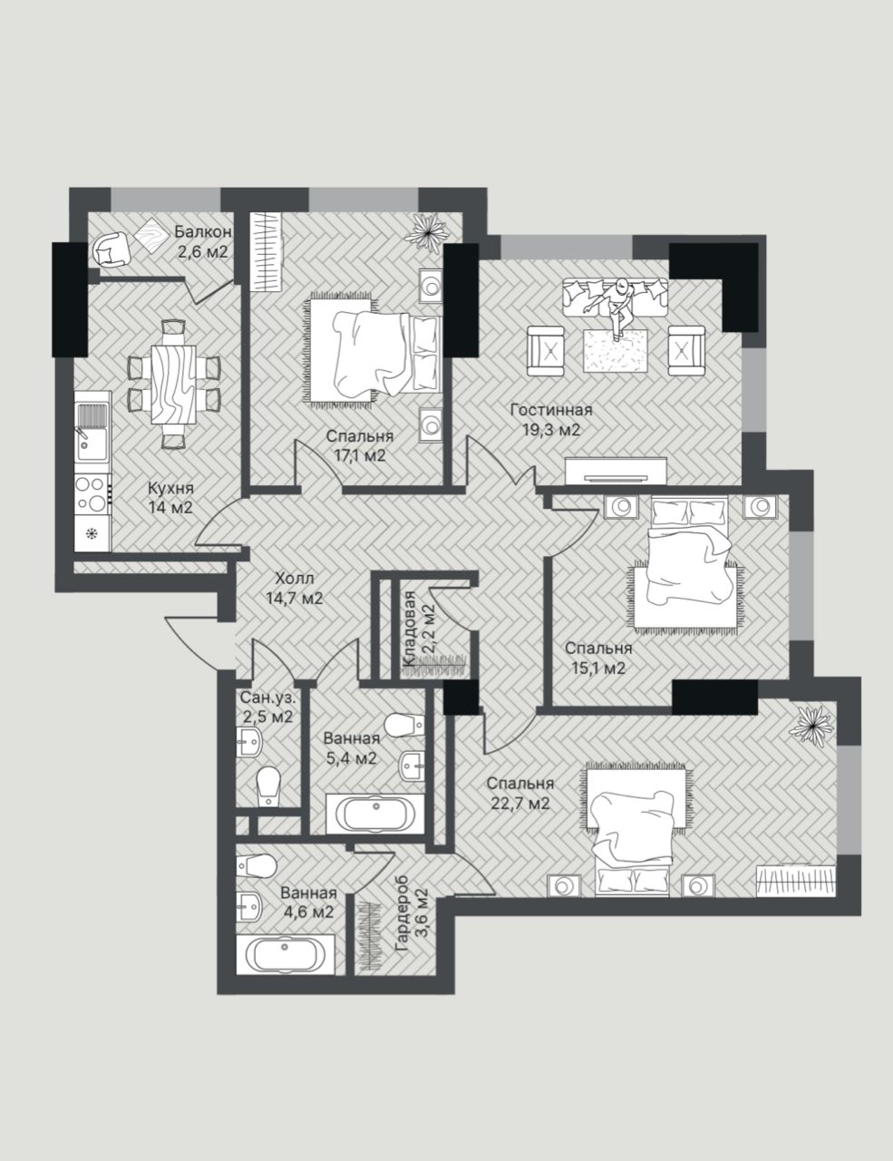 4 ком. кв. 125 м², 20 этаж из 25