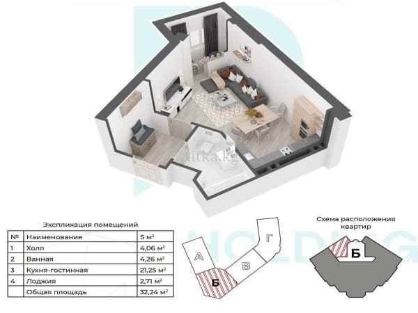 1 ком. кв. 32.24 м², 13 этаж из 14