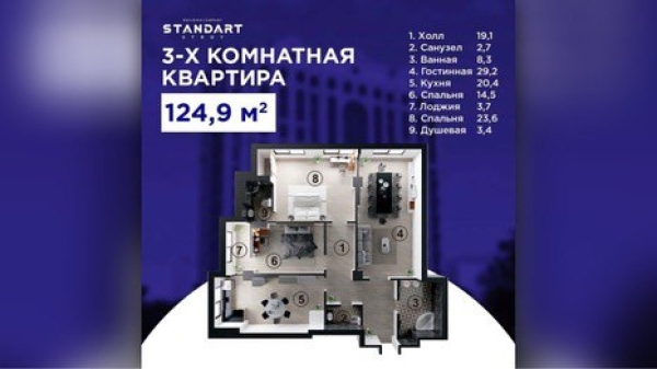Продаю 4-к квартиру (172 м²) в Бишкеке
