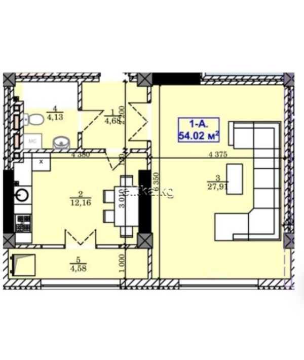 Продаю 1-к квартиру (54 м²) в Бишкеке