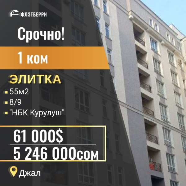 Продаю 1-к квартиру (54 м²) в Бишкеке
