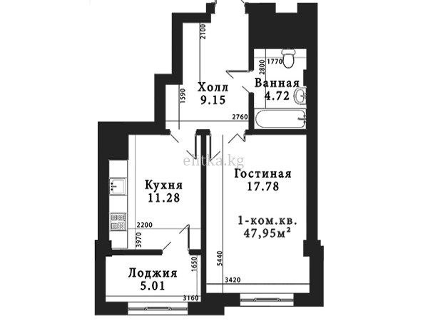 Продаю 1-к квартиру (46 м²) в Бишкеке