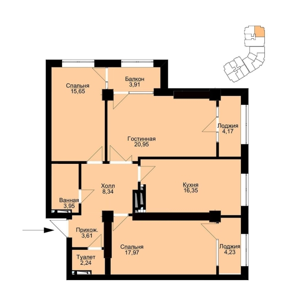 Продаю 3-к квартиру (99.04 м²) в Бишкеке