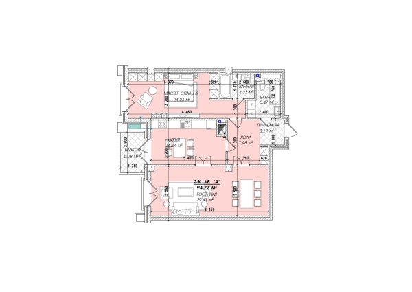 Продаю 2-к квартиру (94.77 м²) в Бишкеке