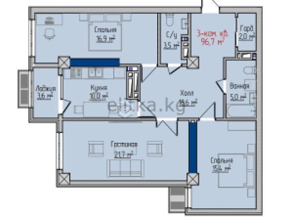 Продаю 3-к квартиру (97 м²) в Бишкеке