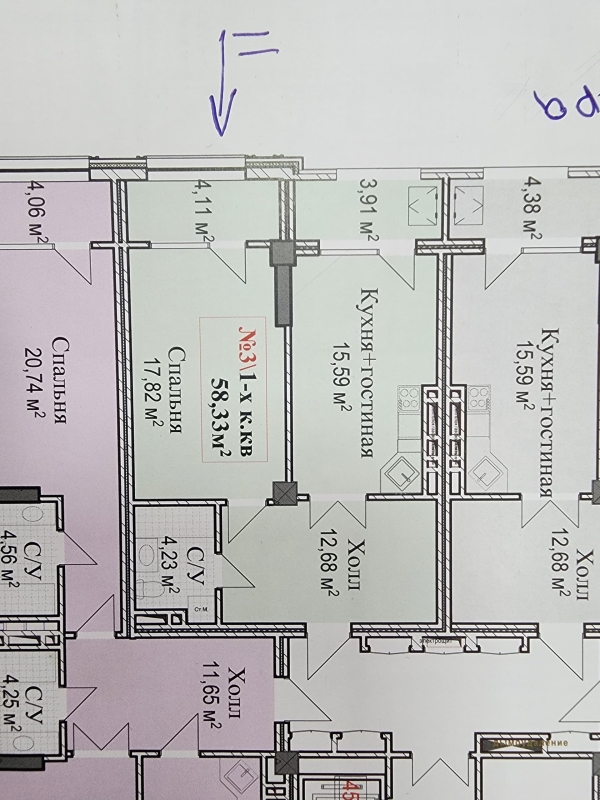 Продаю 2-к квартиру (58 м²) в Бишкеке