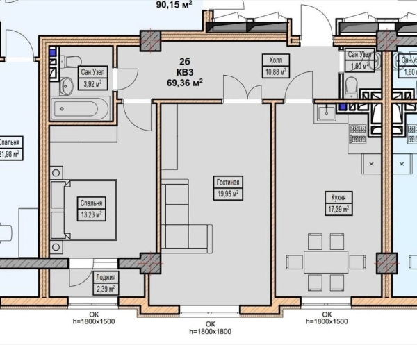 Продаю 2-к квартиру (70 м²) в Бишкеке