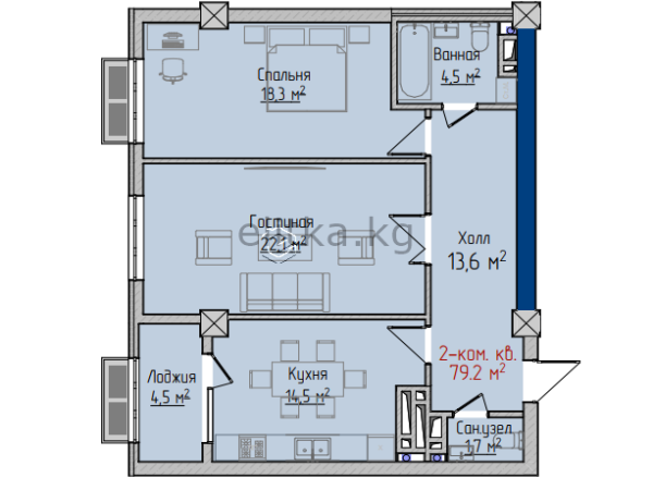 Продаю 2-к квартиру (74 м²) в Бишкеке