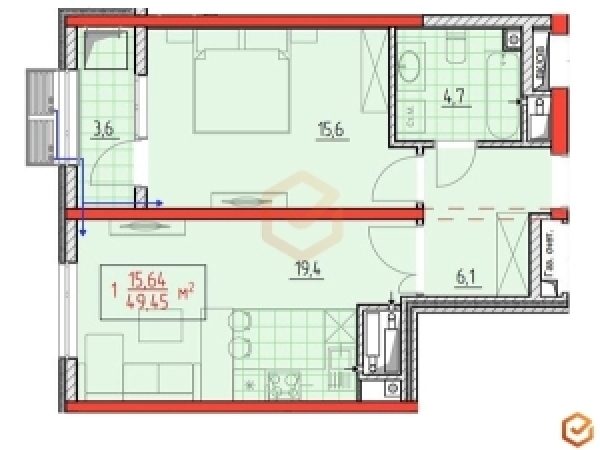 Продаю 1-к квартиру (50 м²) в Бишкеке