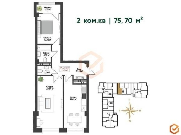 Продаю 2-к квартиру (70 м²) в Бишкеке