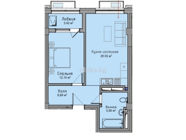 Продаю 1-к квартиру (47 м²) в Бишкеке