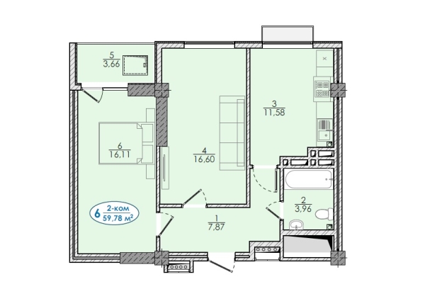 Продаю 2-к квартиру (60 м²) в Бишкеке