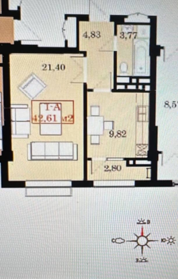 Продаю 1-к квартиру (42 м²) в Бишкеке