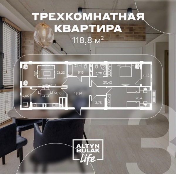 Продаю 3-к квартиру (118 м²) в Бишкеке