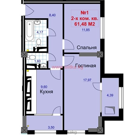 2-к квартиры в объекте Жилой Комплекс «Кара-Жыгач»