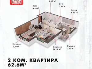 2-к квартиры в объекте Жилой дом Курчатова