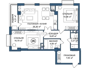 2-к квартиры в объекте Жилой комплекс АТМОСФЕРА