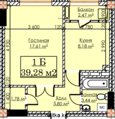 1-к квартиры в объекте Жилой комплекс "Тунгуч-40"